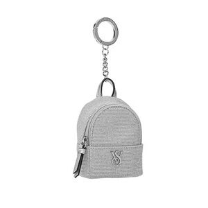 Victoria’s Secret Silver Glitter Zip Backpack Keychain Bag Charm